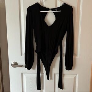 LuLu’s Night Out Vibes Black Long Sleeve Tie Back Bodysuit